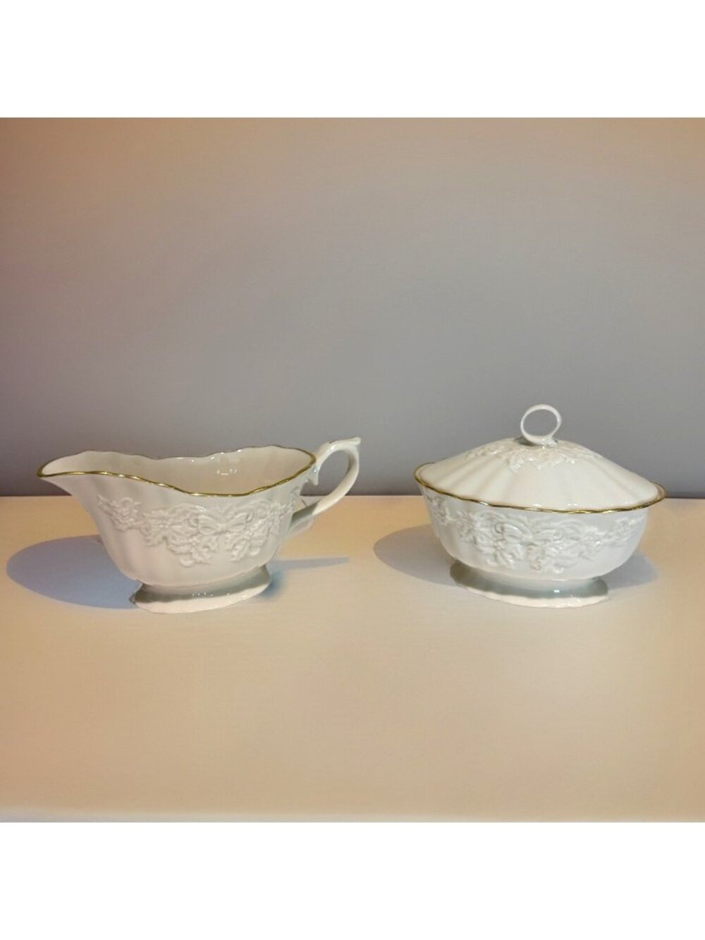 Vintage Lenox Holiday Hostess Cream & Lidded Sugar Bowl Set 24K Gold Trim